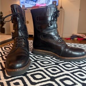 Stuart Weitzman Black Lace-Up Boots